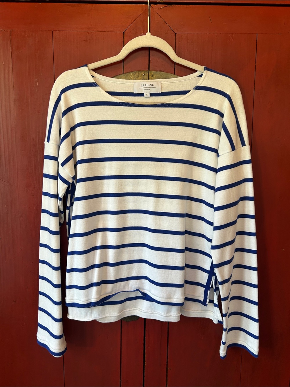 La Ligne Long Sleeve Breton Tee, Cobalt Blue/Ivory, Size Large - Picture 6 of 10